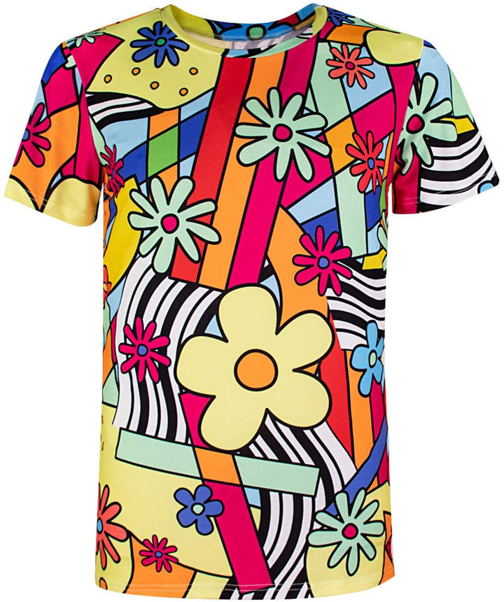 60er 70er Jahre Retro Flower Kostüm T-Shirts für Herren 3XL Blumen, 3XL Blumen