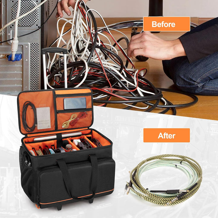 Trunab DJ Tasche Trolley mit Hart Gepolstertem Boden, Abnehmbaren Trennwänden und Dolly, DJ Kabel Ta