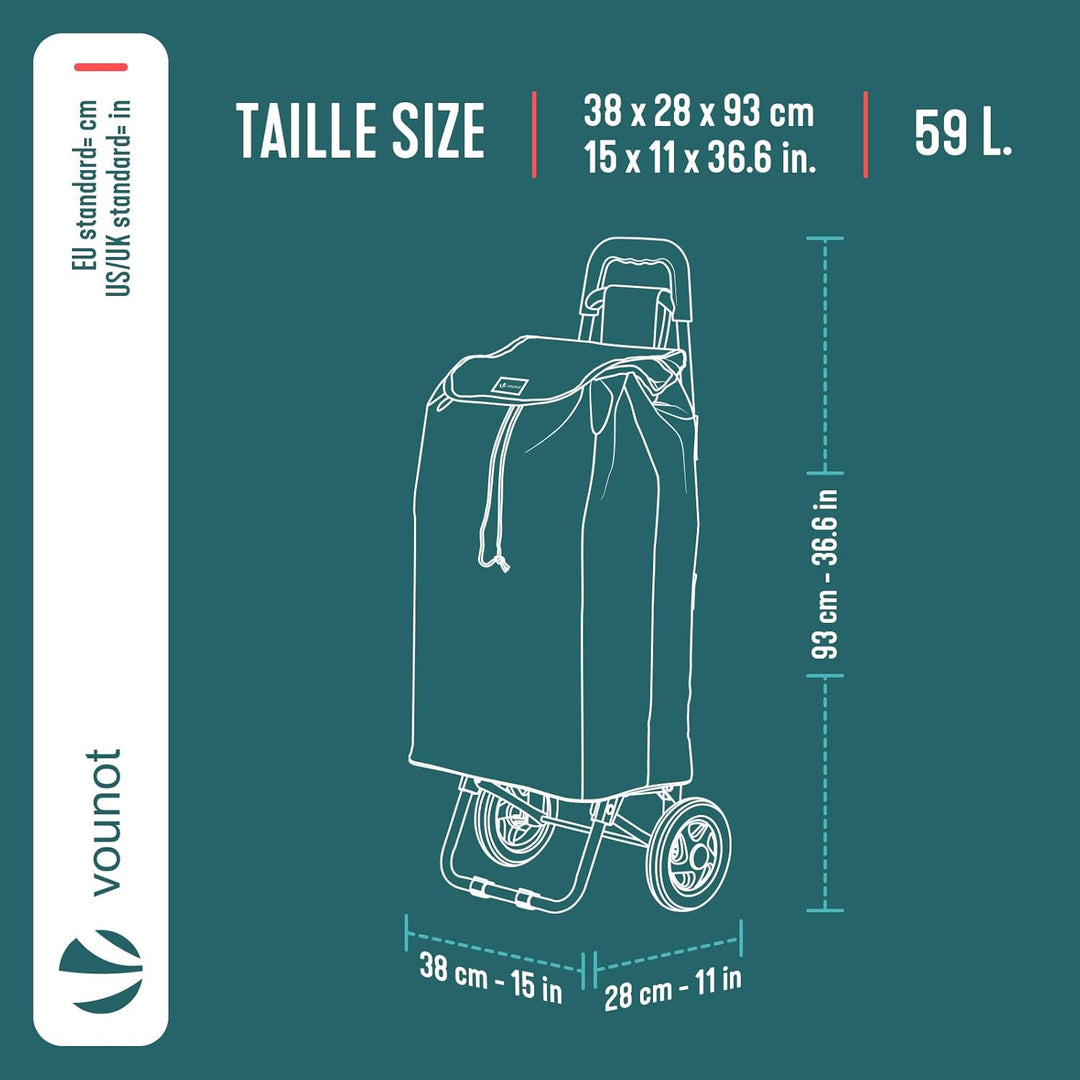 VOUNOT® Einkaufstrolley klappbar 59L, 2-in-1 Trolley Einkaufswagen mit 2 Räder, Abnehmbare Tasche, R