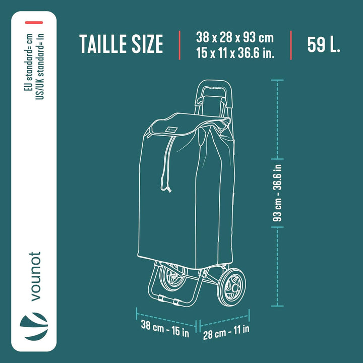 VOUNOT® Einkaufstrolley klappbar 59L, 2-in-1 Trolley Einkaufswagen mit 2 Räder, Abnehmbare Tasche, R