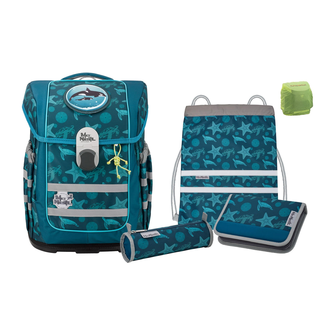 Familando - McNeill Ergo Complete Schulranzen Set - 6-teilig mit Federmappe - Orca Wal - Ergonomisch