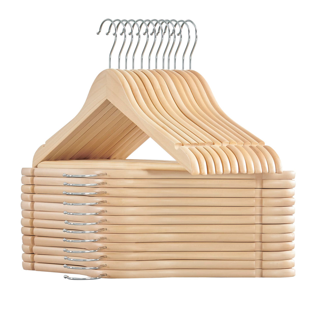SONGMICS Kleiderbügel Holz, 24er Set Bügel, Holzbügel, Einkerbungen im Schulterbereich, Hosensteg, H