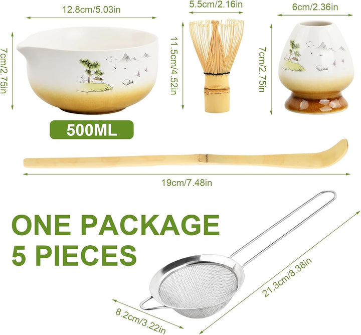 5 in 1 Matcha Set Japanisches Matcha Tee Set mit Matcha Besen, Matcha Schale mit Ausgiesser, Matcha