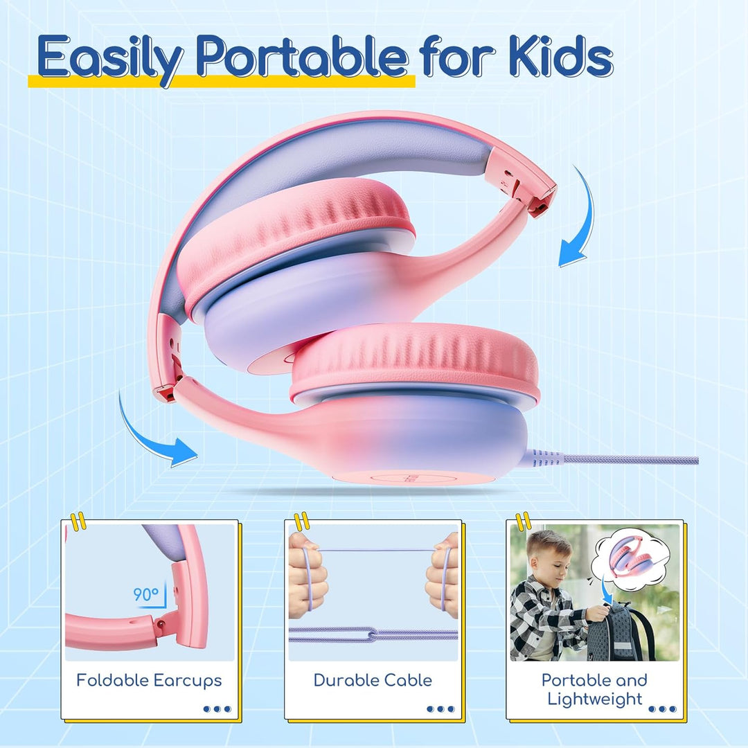 EarFun Kinder Kopfhörer, Kopfhörer Kinder USB C, 85/94dB Lautstärkenbegrenzer, HiFi Klang, faltbar,