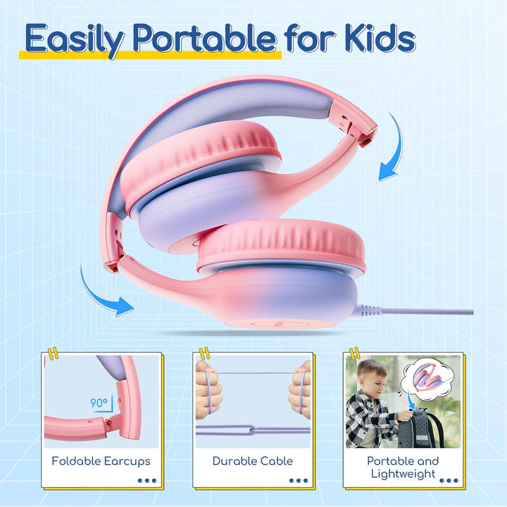 EarFun Kinder Kopfhörer, Kopfhörer Kinder USB C, 85/94dB Lautstärkenbegrenzer, HiFi Klang, faltbar,
