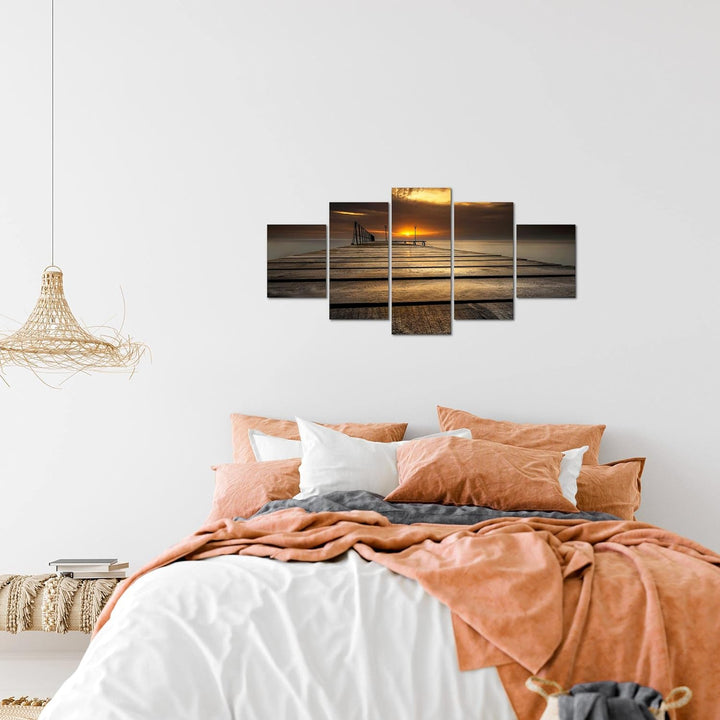 Runa Art Wandbilder Sonnenuntergang 5 Teilig Bild auf Vlies Leinwand Deko Schlafzimmer Wohnzimmer Me