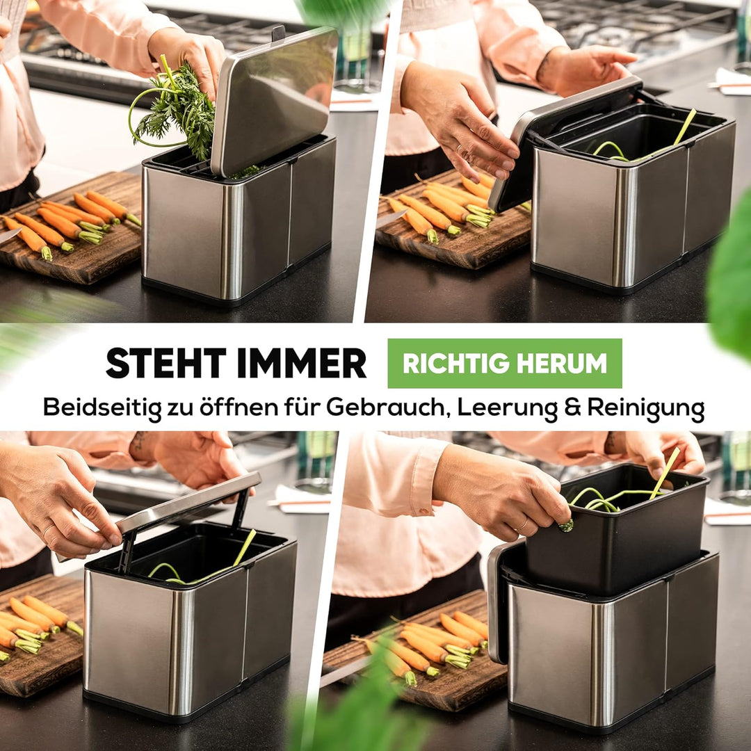 equipps Bio Mülleimer 3L Silber | Komposteimer Küche für Bio Müll & Co | Mülleimer mit Geruchsfilter