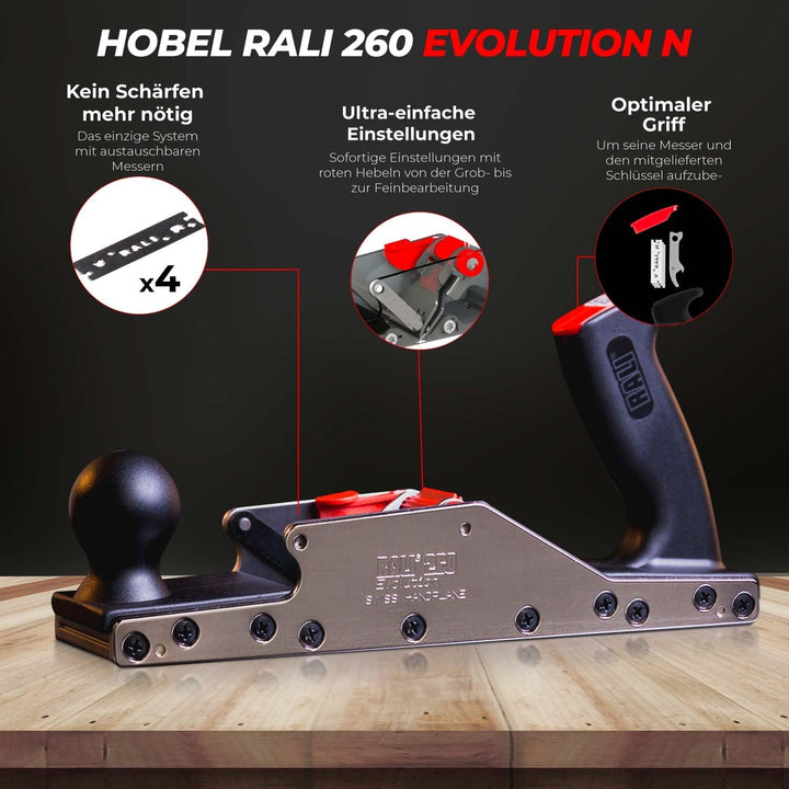 Handhobel RALI 260 Evolution N inkl. 4 Wendemesser aus Chromstahl