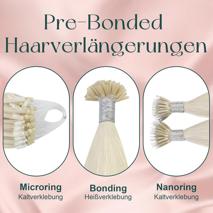 Easyouth Extensions Echthaar Bondings Blond Echthaar Bonding Extensions Keratin Platinblond 55cm Bon