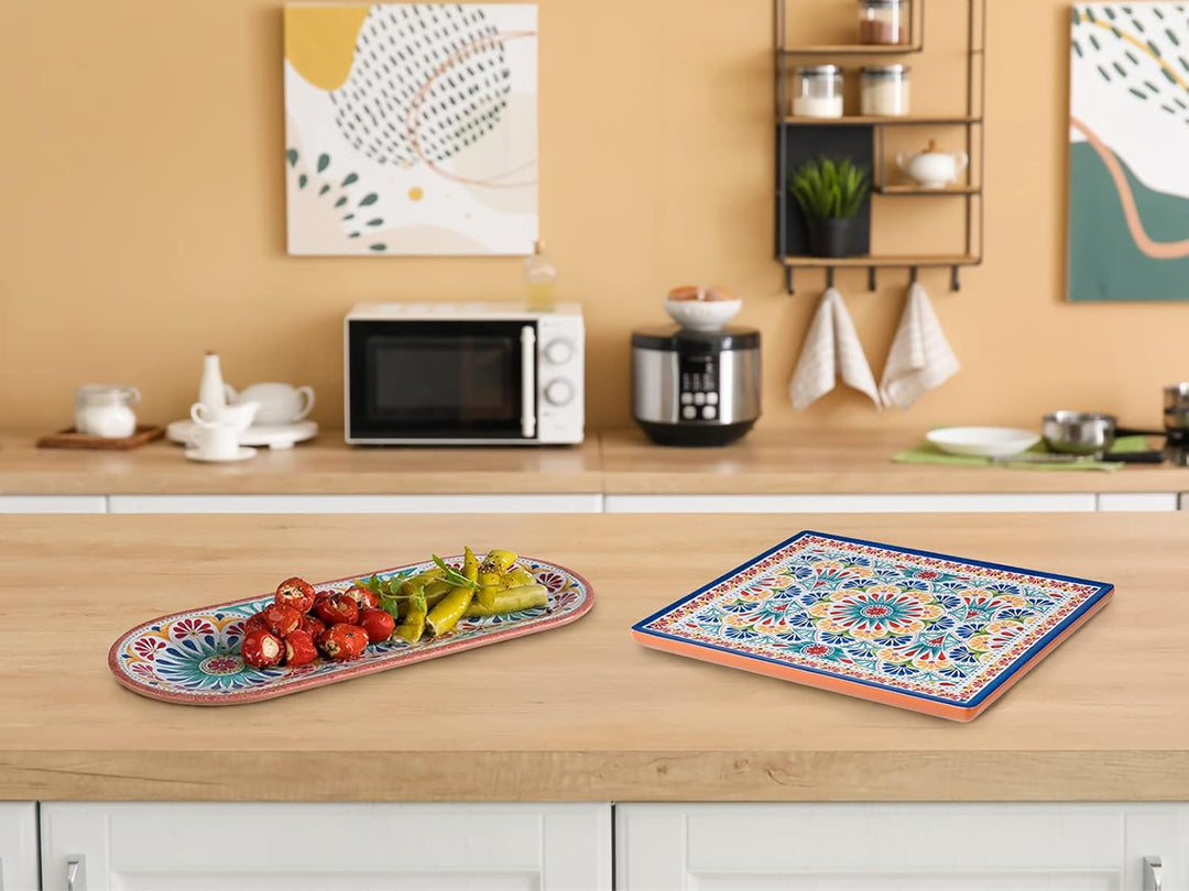 Assheuer & Pott Melamin Geschirr 2-er Servierplatten Set, Campinggeschirr mediterranes Design Essges
