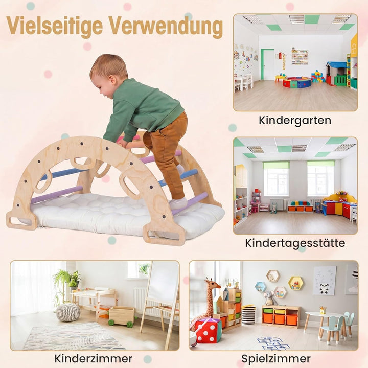 COSTWAY Kletterbogen Holz mit Kissen, Montessori Kletterwippe, Kletterdreieck zum Wippen, Klettern u