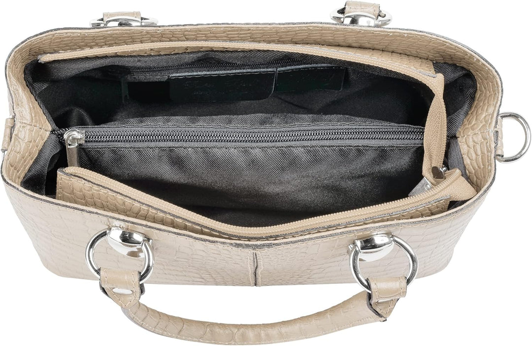 Cluty Umhängetasche echt Leder Damen | Made in Italy, Kroko-Optik Handtasche, Damen Schultertasche,