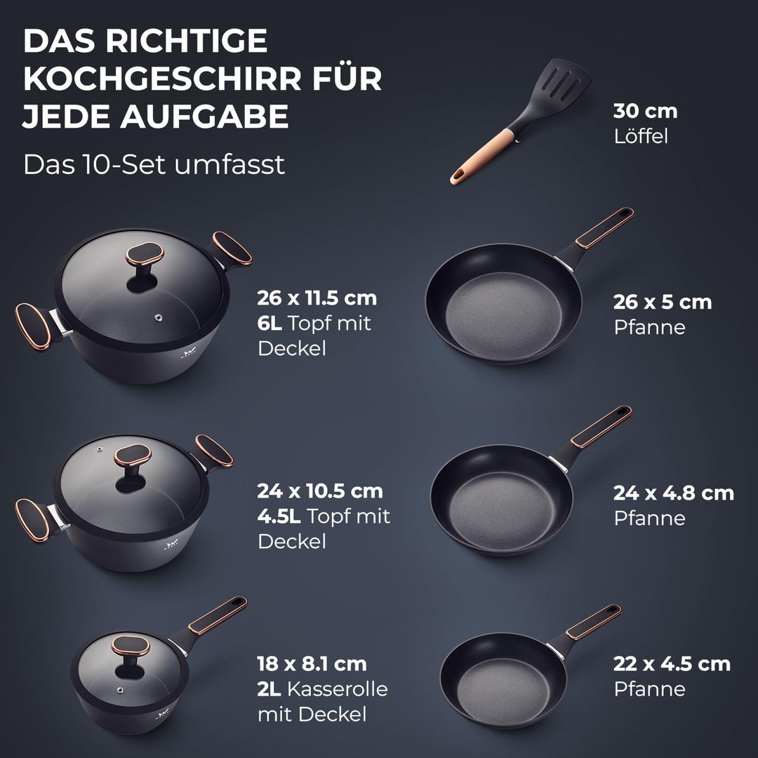 Topfset 12-teilig mit Antihaftbeschichtung - Kochtopf Set mit Deckel - Induktions Töpfe Set - Töpfe