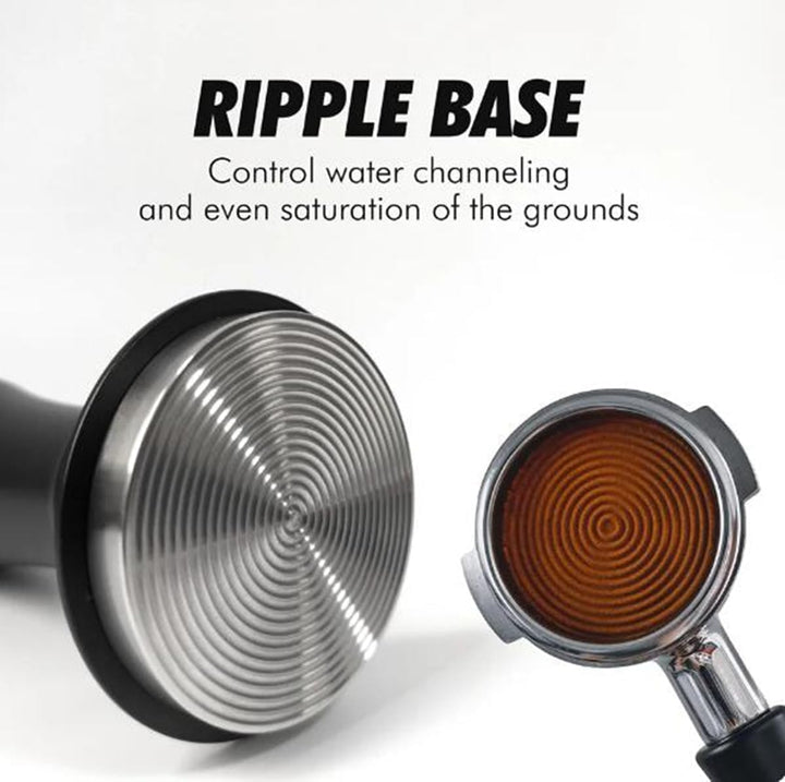 Kaffee Tamper 58mm mit Silikonpad - Espresso Stampfer Edelstahl Kalibriert mit Feder für 58mm Siebtr