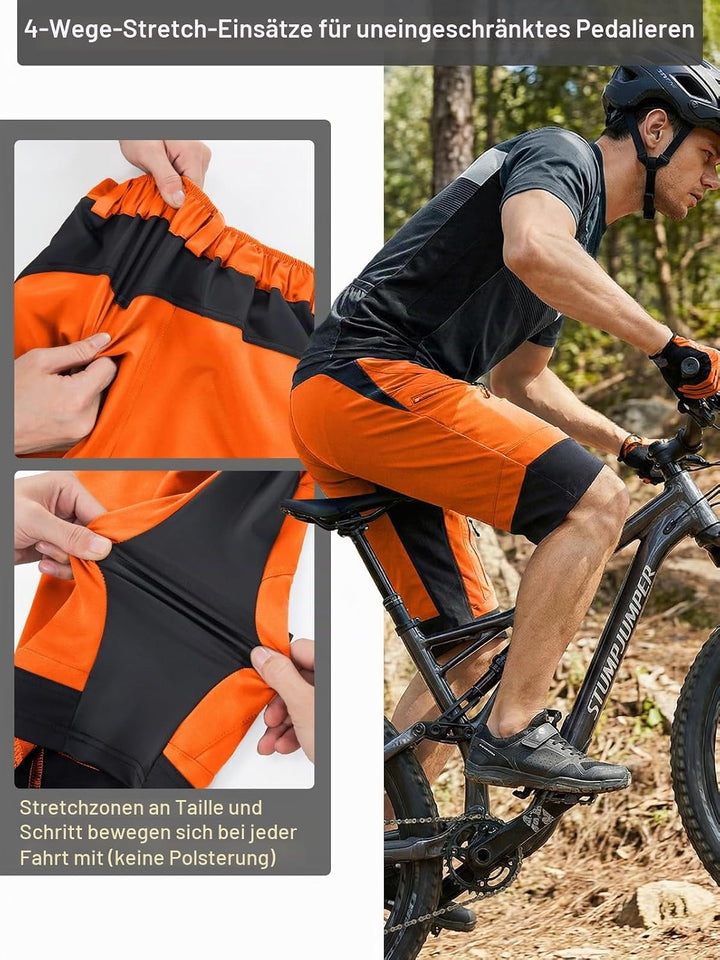 ARSUXEO Radhose Herren MTB Shorts ohne Polsterung Radfahren Shorts Klassisch Wasserdicht 1903 Orange