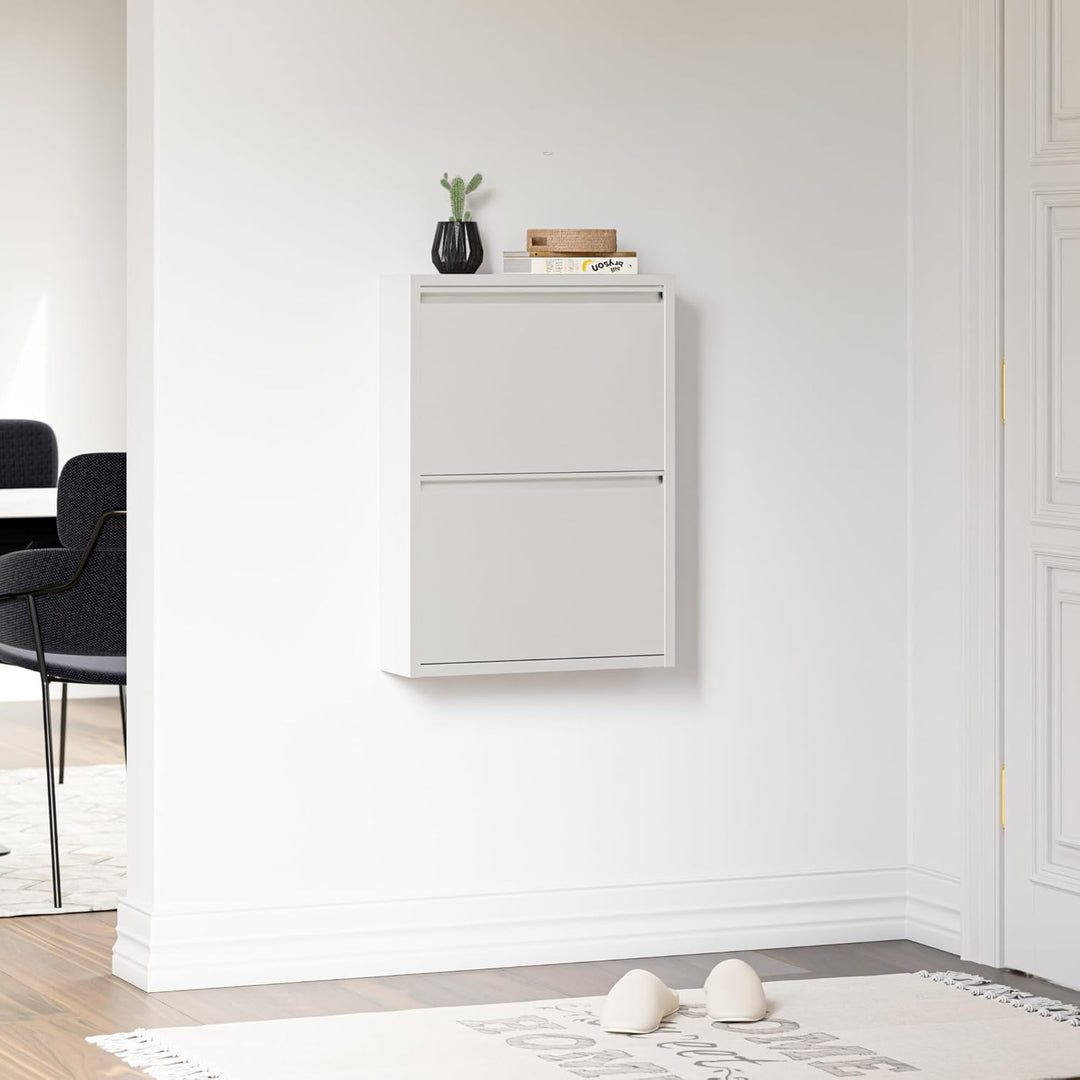 [en.casa] Schuhschrank Sokndal Schuhkipper mit 2 Klappen Metall Schuhkommode für 4 Paar Schuhe 71 x