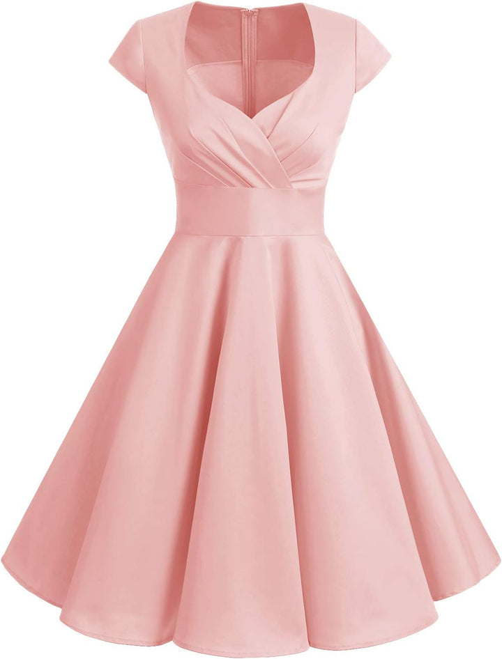Bbonlinedress 1950er Vintage Retro Cocktailkleid Rockabilly Kleider V-Ausschnitt Faltenrock festlich