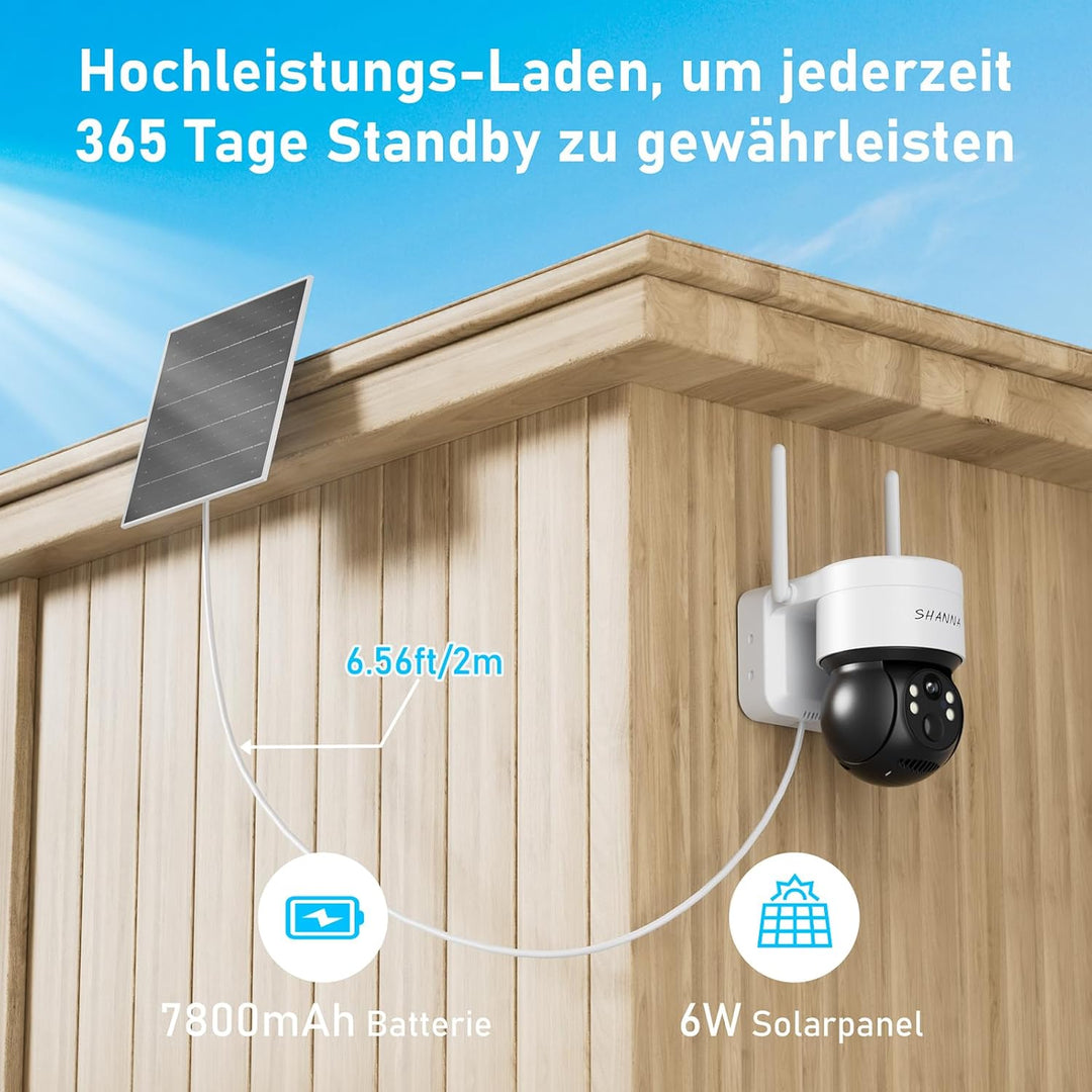 [5GHz & 2,4GHz] Überwachungskamera Aussen Solar, 7800mAh Akku und 6W Solarpanel, 2K PTZ 360° Solar K