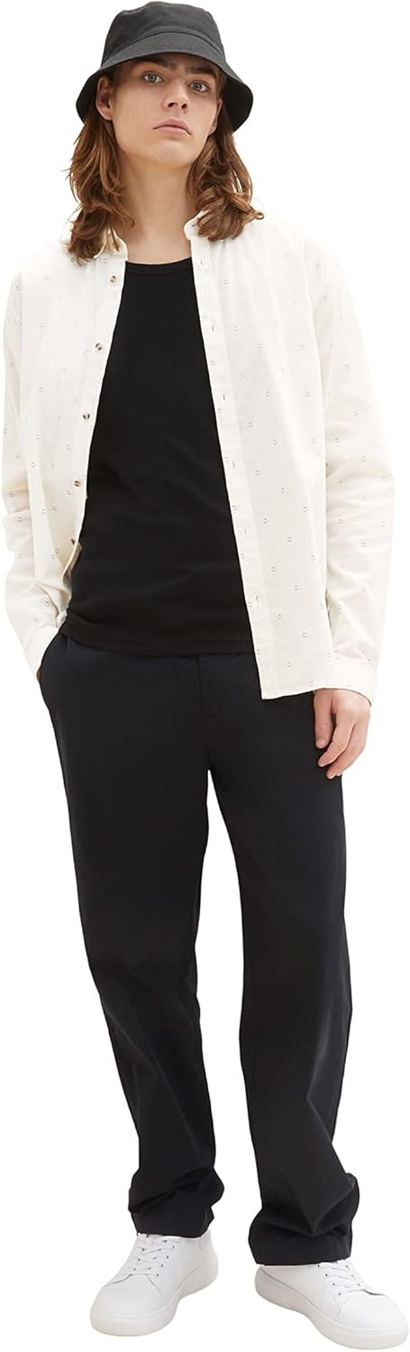 TOM TAILOR Denim Herren Hemd mit Muster M 31384 - White Smiley Print, M 31384 - White Smiley Print