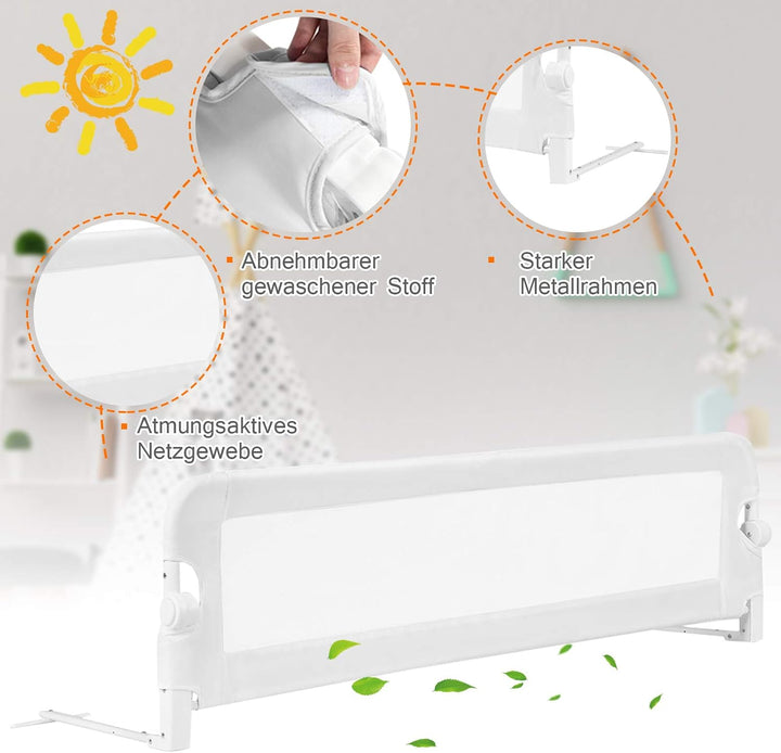 GOPLUS Bettgitter, Klappbarer & Tragbarer Bettschutzgitter für Babys unter 3 Jahren, Babybettgitter