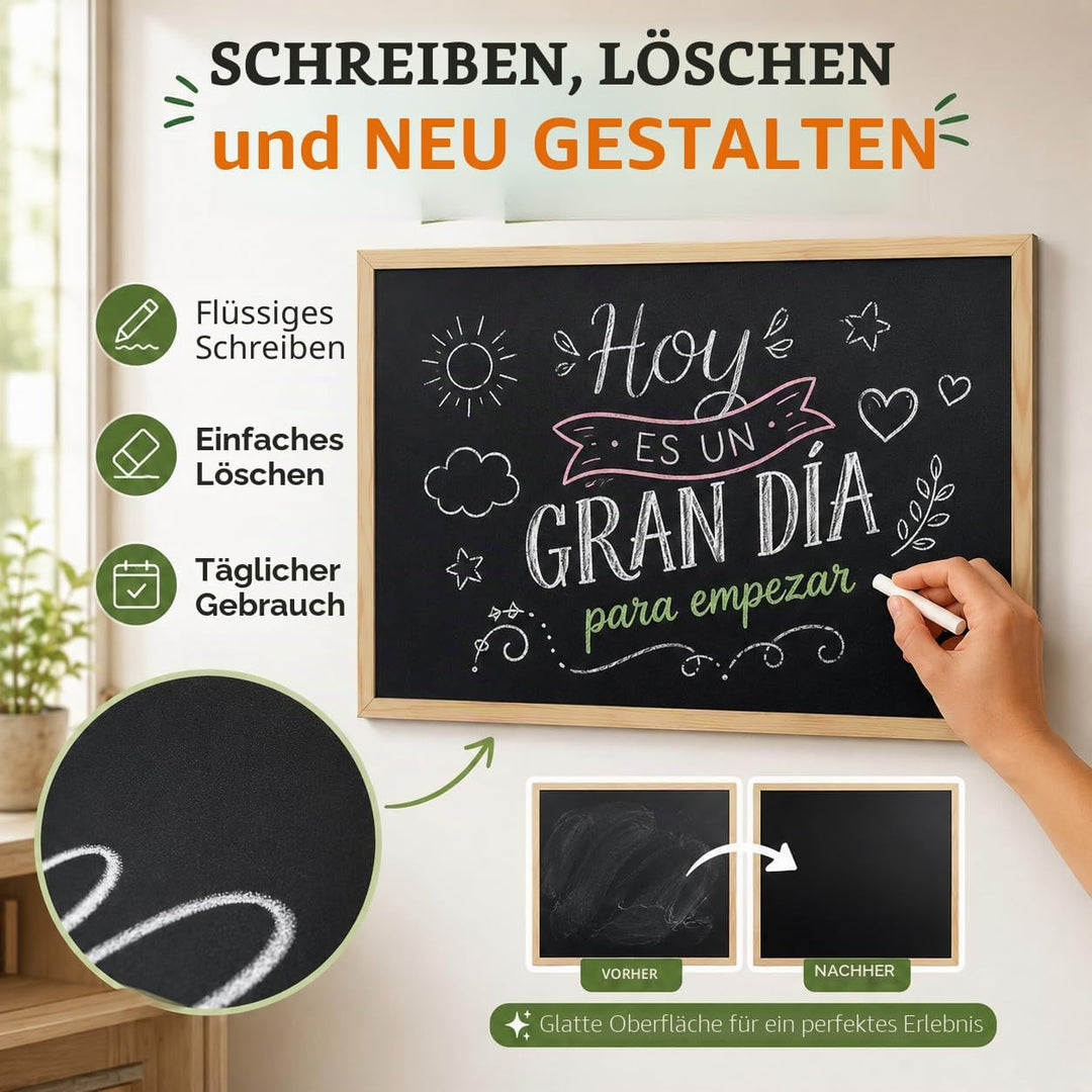 40x60cm Blackboard mit Holzrahmen, Kreidetafel Löschbar, Schwarze Tafel Zur Verwendung mit Tiza und