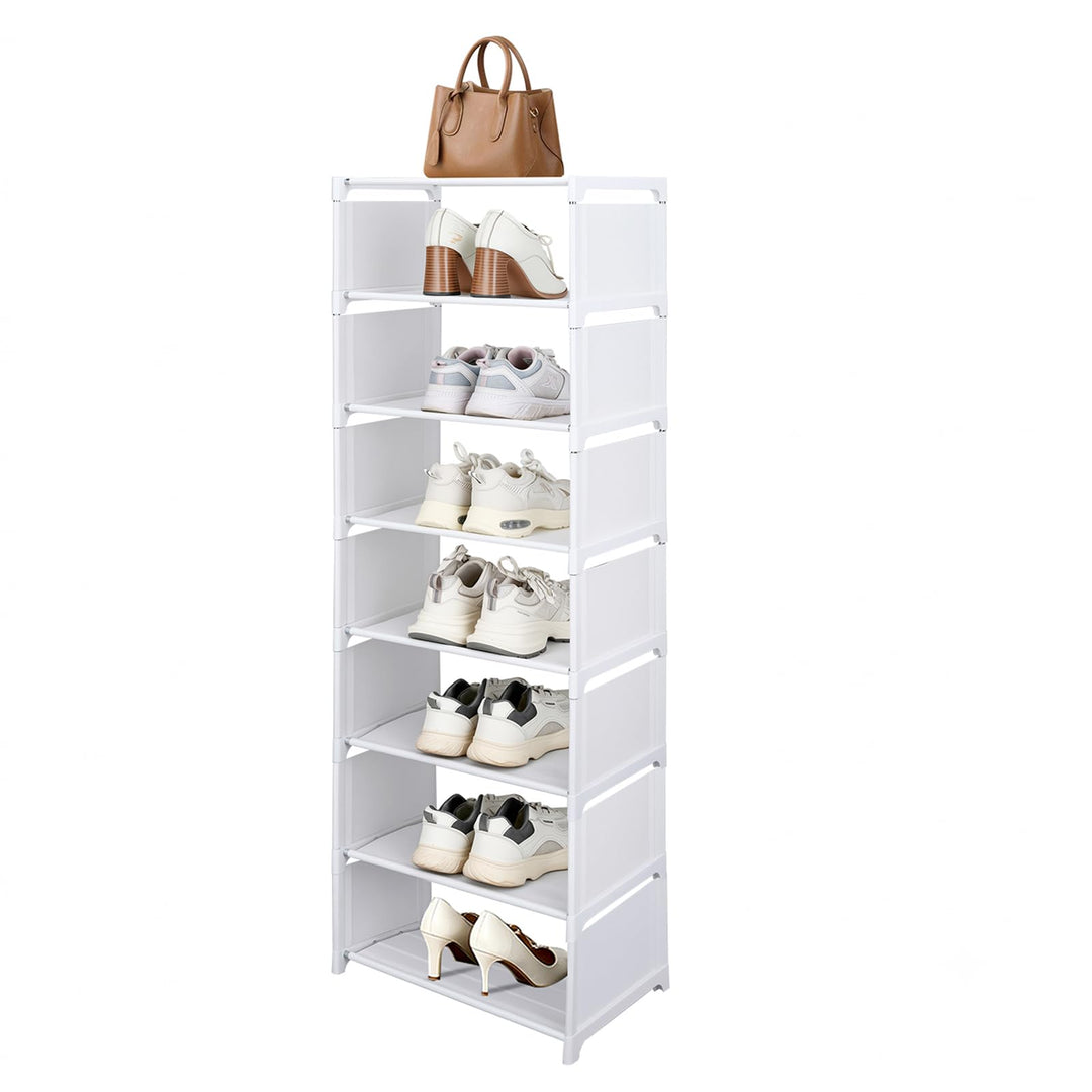 8 Ebenen Schuhregal Schmal Weiss, Platzsparendes DIY Regalsystem für Kleiderschrank & Büro, Hoch Sch