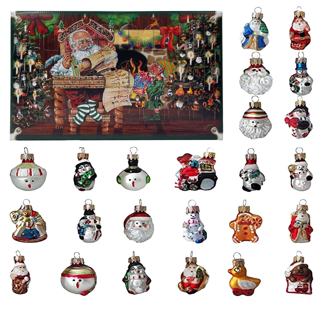 Adventskalender Weihnachtskalender mit Mini-Glasfiguren 4 cm Baumschmuck mundgeblasen und handdekori