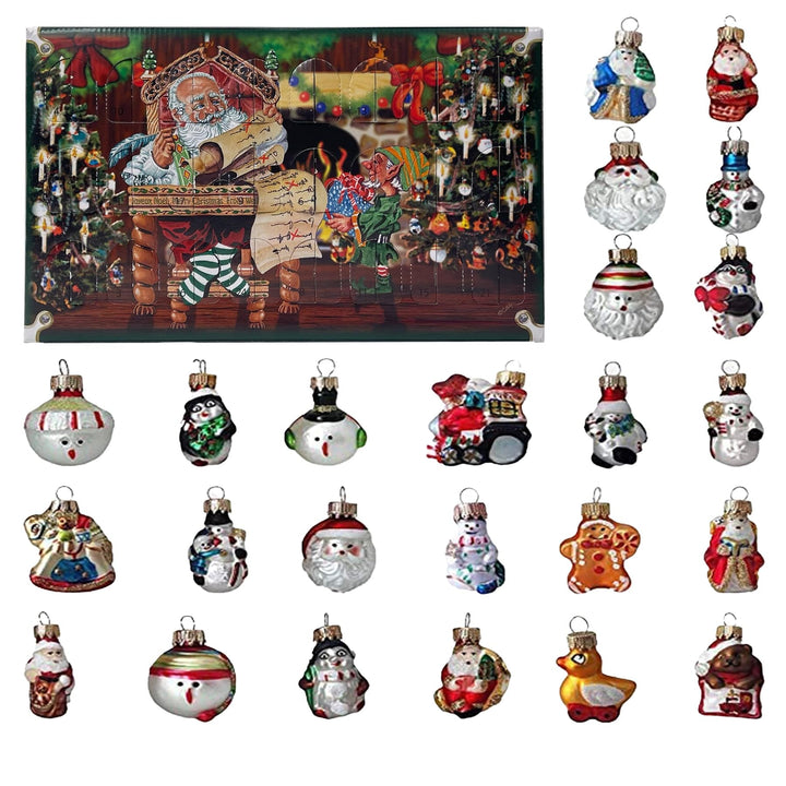 Adventskalender Weihnachtskalender mit Mini-Glasfiguren 4 cm Baumschmuck mundgeblasen und handdekori
