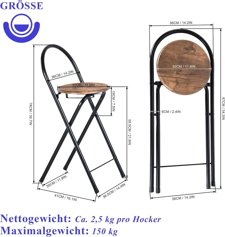 4er Set Barhocker Klappbar mit Lehne, Klapphocker Faltbar Barstühle Bar Hocker Klappbar Holz Stuhl K