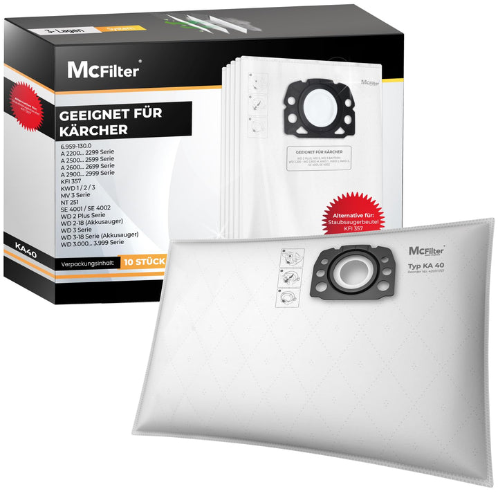 McFilter I 10 Staubsaugerbeutel kompatibel mit Kärcher WD2 Plus V-12/4/18/C, WD3 Serie V-17/4/20, KW