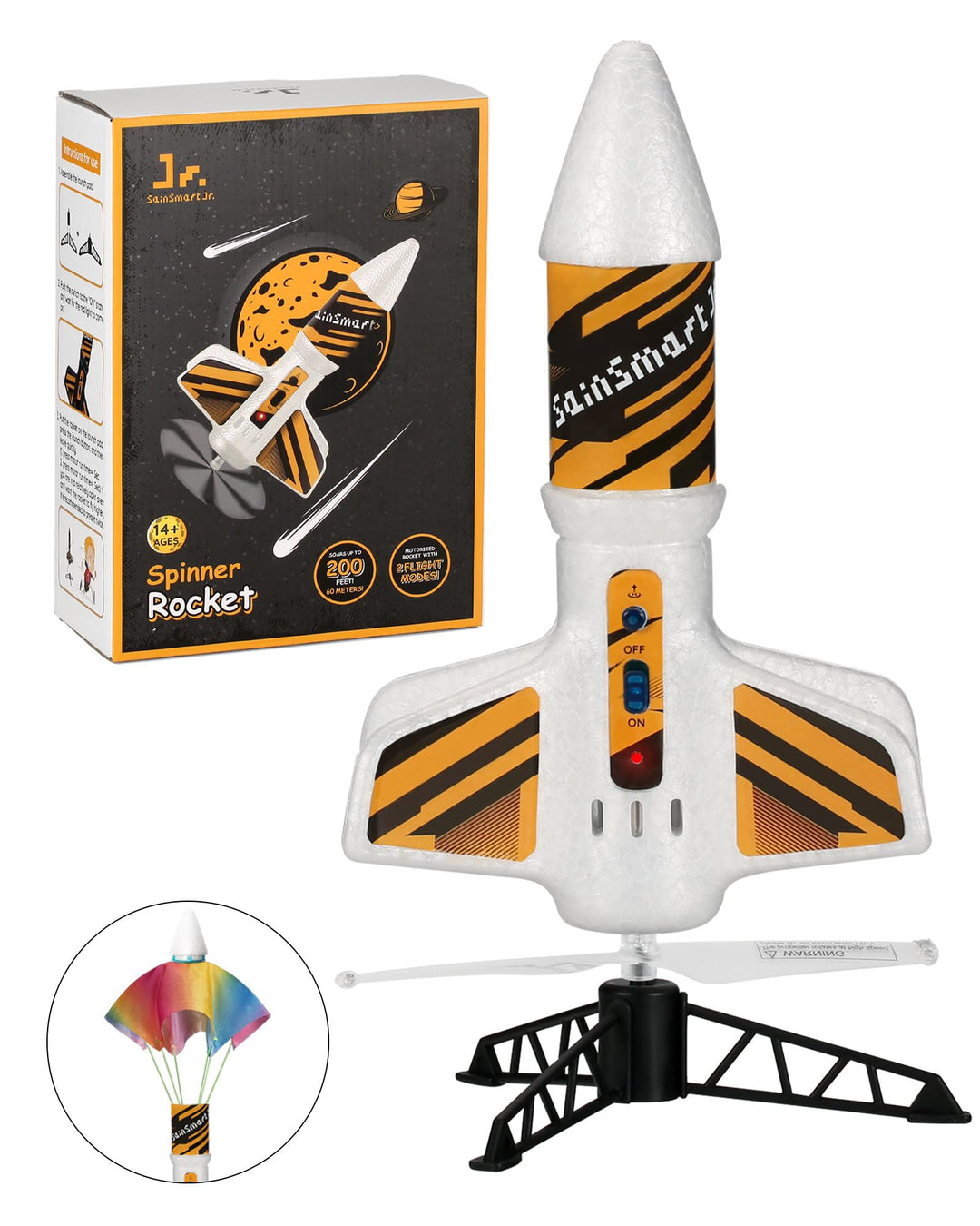 SainSmart Jr. Rakete Spielzeug – Motorisierte Rakete mit Fallschirm, Start bis zu 61 Meter, Outdoor-