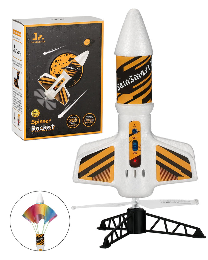 SainSmart Jr. Rakete Spielzeug – Motorisierte Rakete mit Fallschirm, Start bis zu 61 Meter, Outdoor-