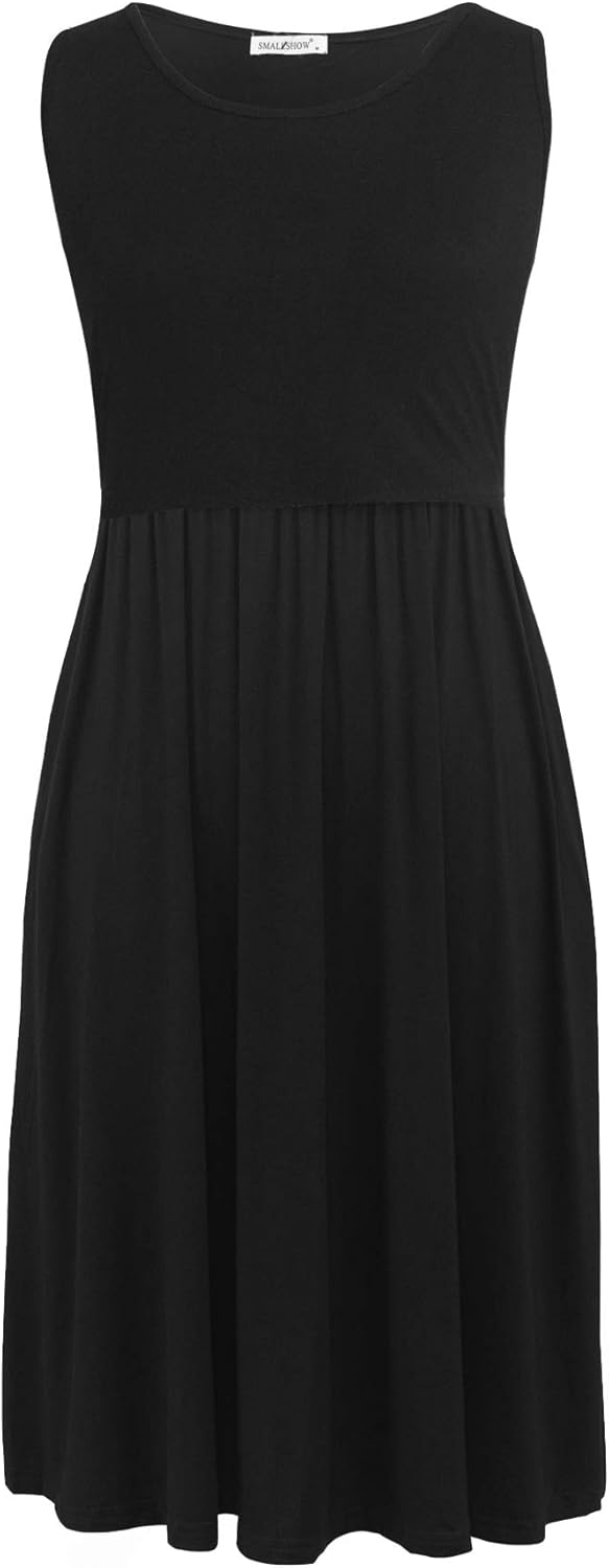 Smallshow Ärmelloses Patchwork-Umstandskleid mit Taschen für Frauen L Schwarz, L Schwarz