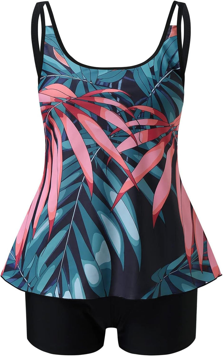 wihnsinop Tankini Damen Bauchweg Bademode Set Freizeit Badeanzug Tankinis Zweiteiler Sets Sommer Ele