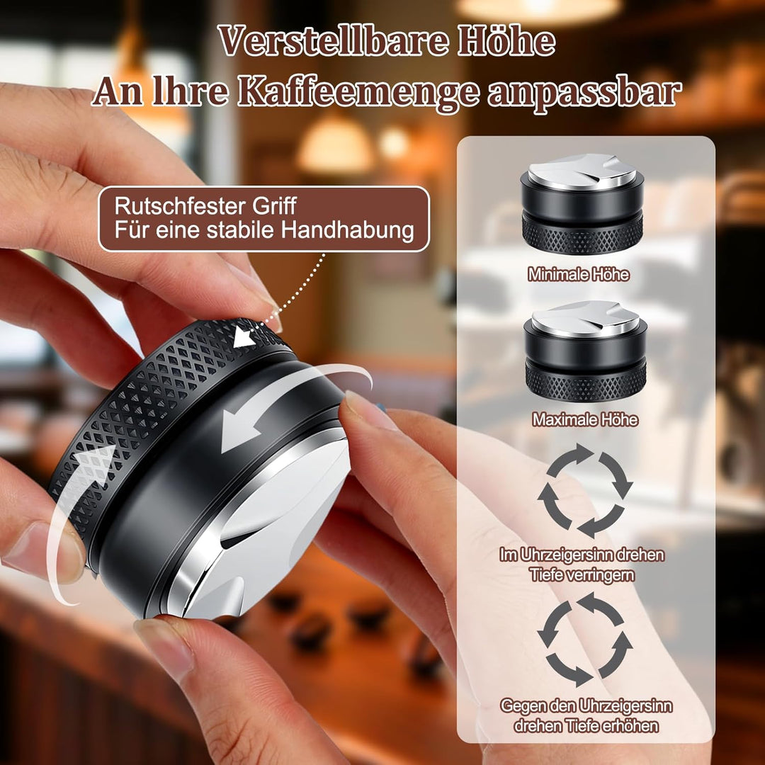 Tamper 51mm, Leveler 51mm, Espresso Barista Zubehör mit Silikonunterlagen und Reinigungsbürste, Sieb