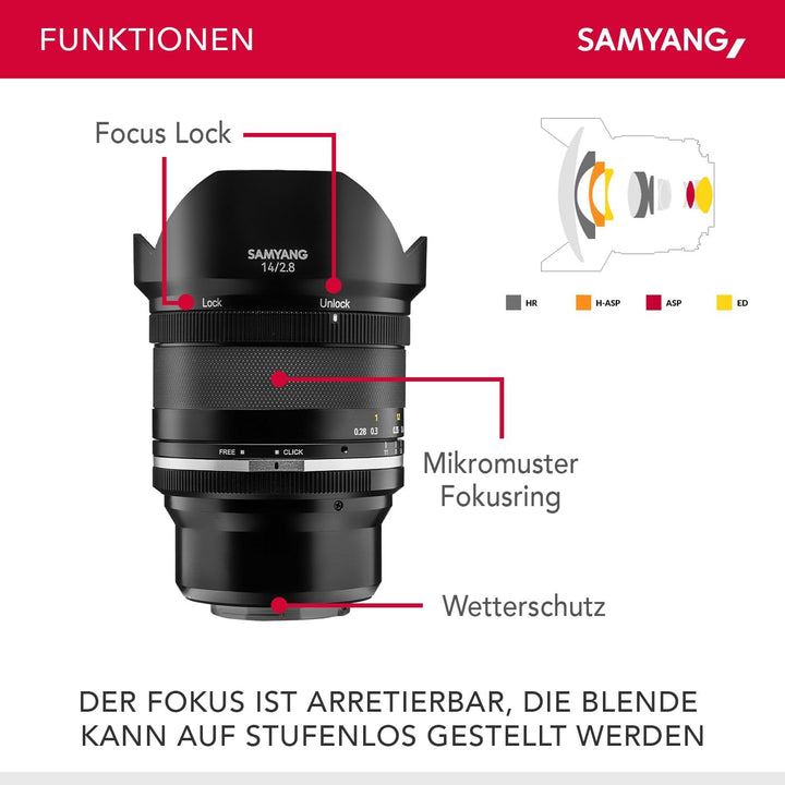 Samyang MF 14mm F2,8 MK2 Sony E – Weitwinkel Objektiv manueller Fokus für Vollformat und APS-C Festb