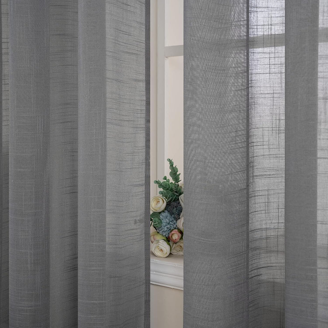 MIULEE 2er Set Voile Vorhang Sheer Leinenvorhang mit Ösen Transparente Leinen Optik Gardine Ösenscha