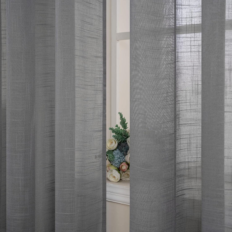 MIULEE 2er Set Voile Vorhang Sheer Leinenvorhang mit Ösen Transparente Leinen Optik Gardine Ösenscha