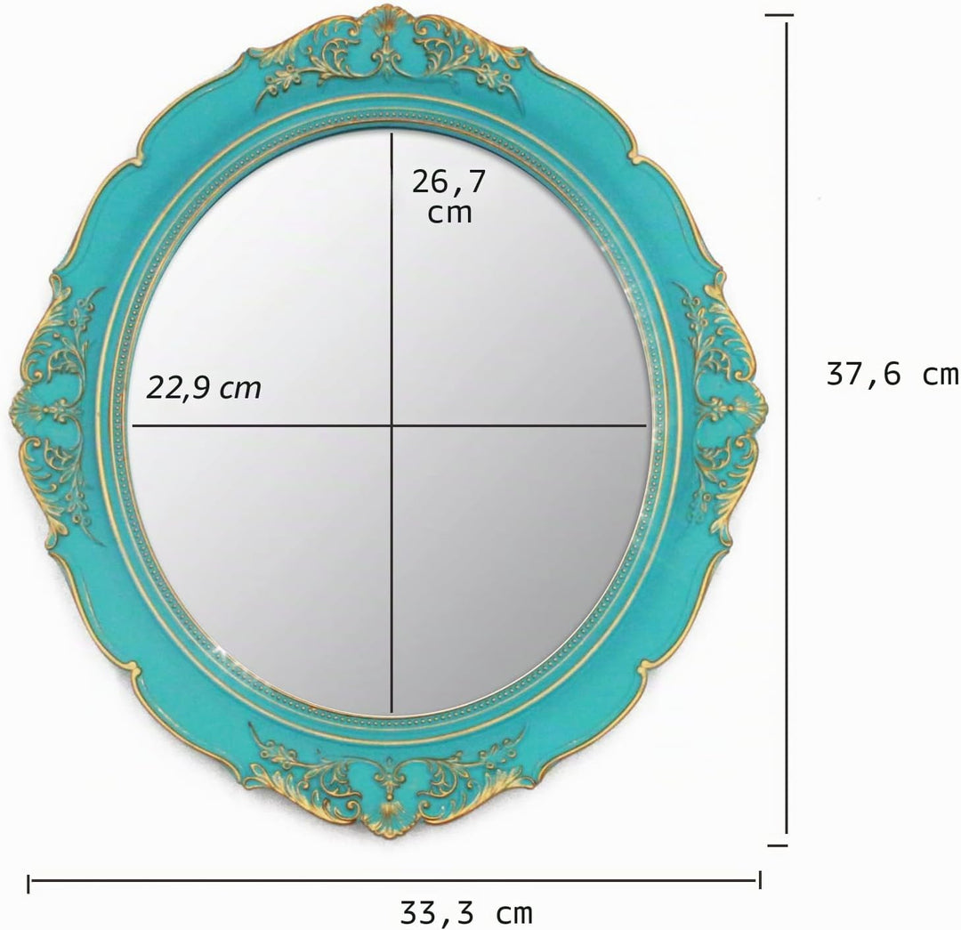 YCHMIR Dekorativer Spiegel, Vintage-Spiegel, 37,6 x 33,3 cm, oval, Spiegel, Blau