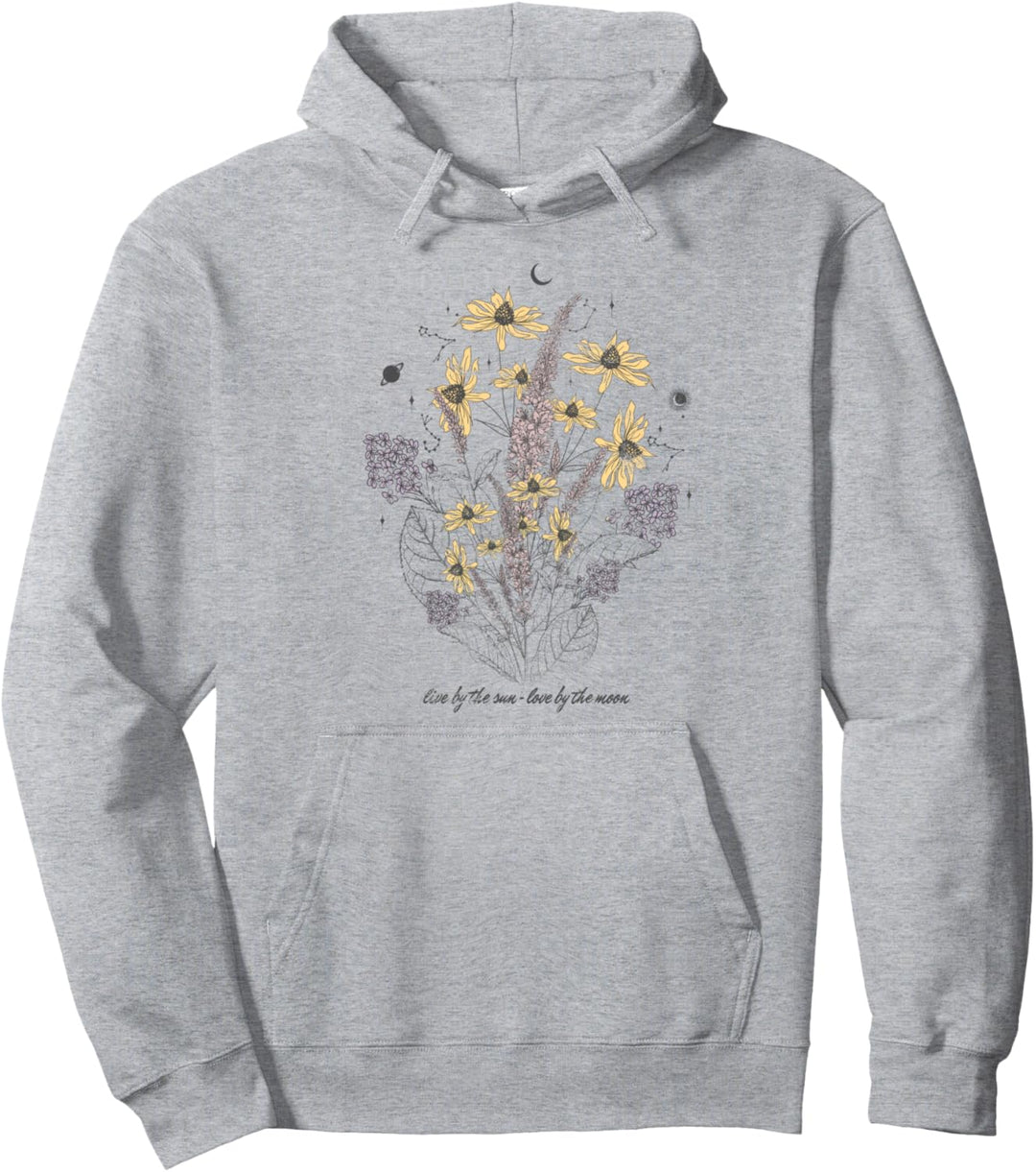 Trendy Sun Moon Flowers Pullover Hoodie