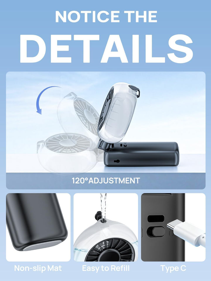 Handventilator Akku Aufladbar mit Wasserkühlung - Tragbarer Mini Ventilator | 100 Stufen 6000mAh Akk