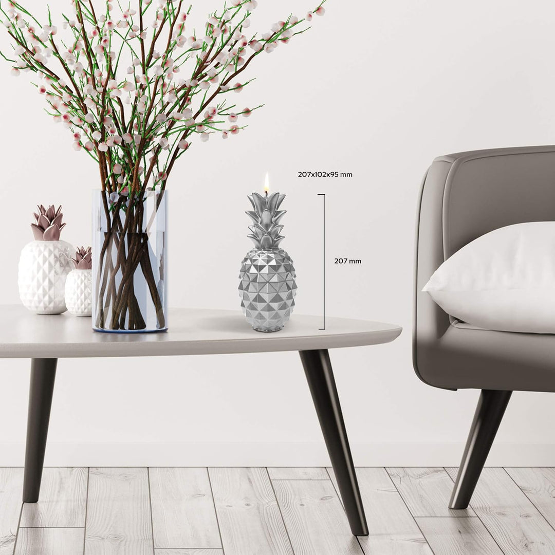 Candellana Ananas Paraffinkerze 100x100x210 mm - Silber Kerze Dekorativ - Kerzen Aesthetic 3D - Cand