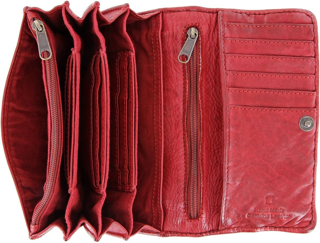 Bear Design Damen Leder Geldbörse, Leder Portemonnaie mittelgross, Wallet Lederbörse Damen mit Karte