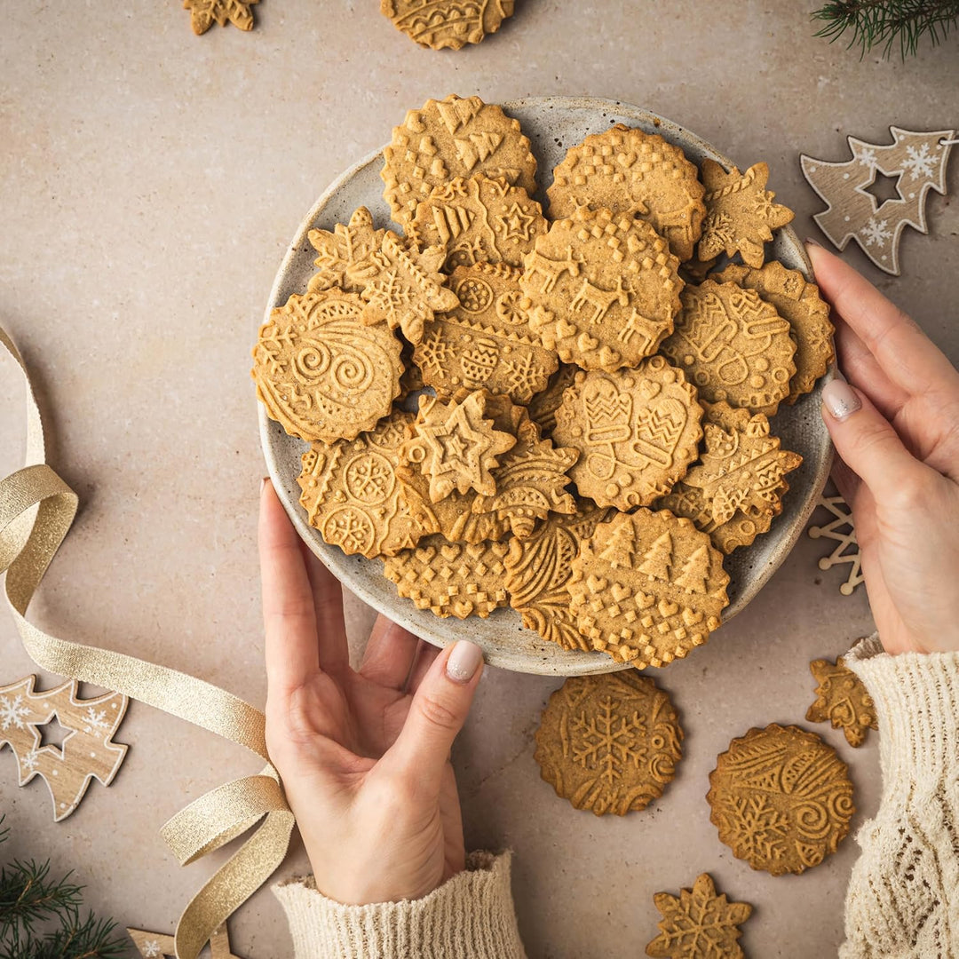 Weihnachtsspass Kinder Nudelholz mit Muster Weihnachten Backen 3-er SET - Teigroller Holz für DIY We