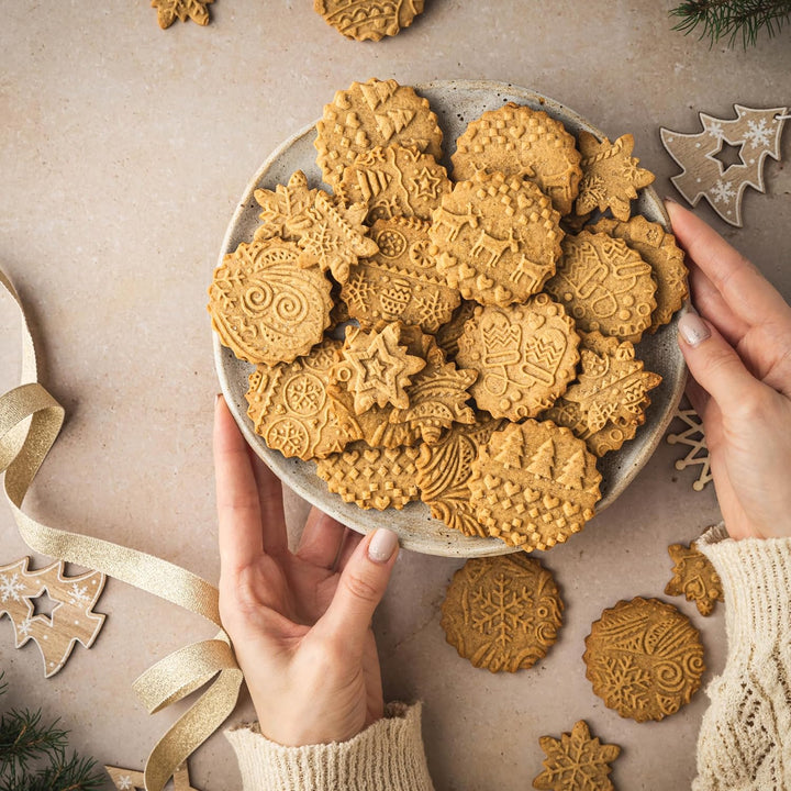 Weihnachtsspass Kinder Nudelholz mit Muster Weihnachten Backen 3-er SET - Teigroller Holz für DIY We