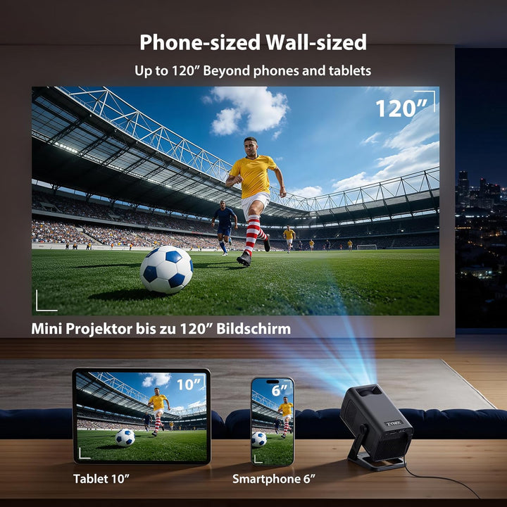 ZYNIX Smart Mini Beamer mit Android 14, unterstützt 4K & 1080P, WLAN Projektor mit WiFi 6 & Bluetoot