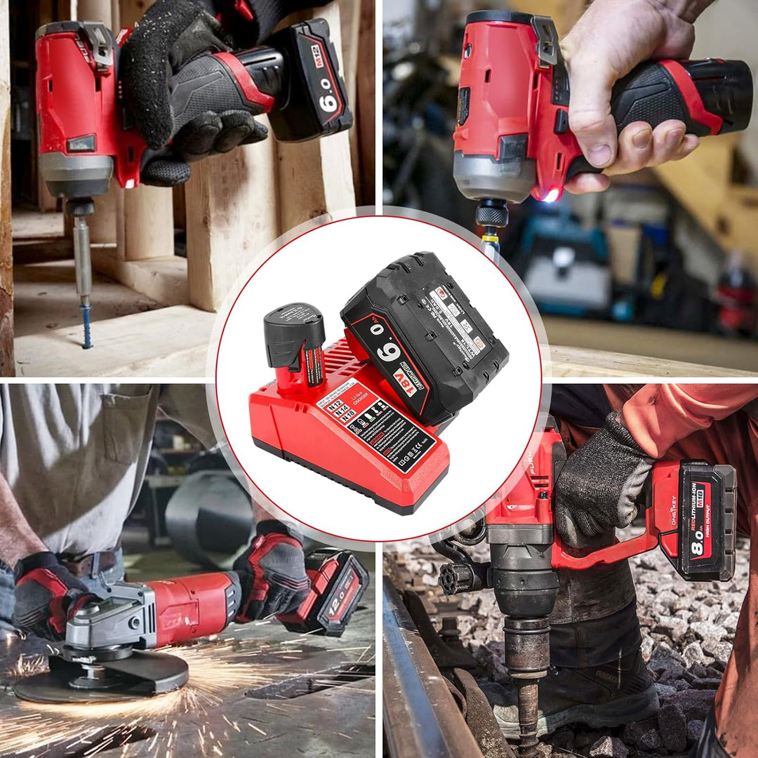 Powarobor M12-18C Multi-Voltage Ersatz Schnellladegerät Kompatibel mit Milwaukee 12V-18V Li-ion Akku