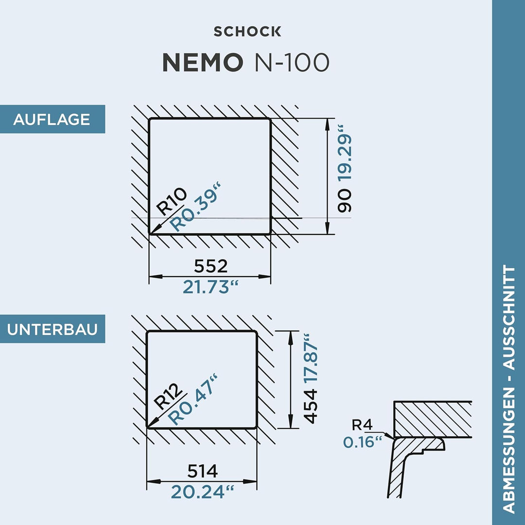 SCHOCK Küchenspüle 57 x 51 cm Nemo N-100 Croma - CRISTALITE hellgraue Granitspüle ab 60 cm Unterschr