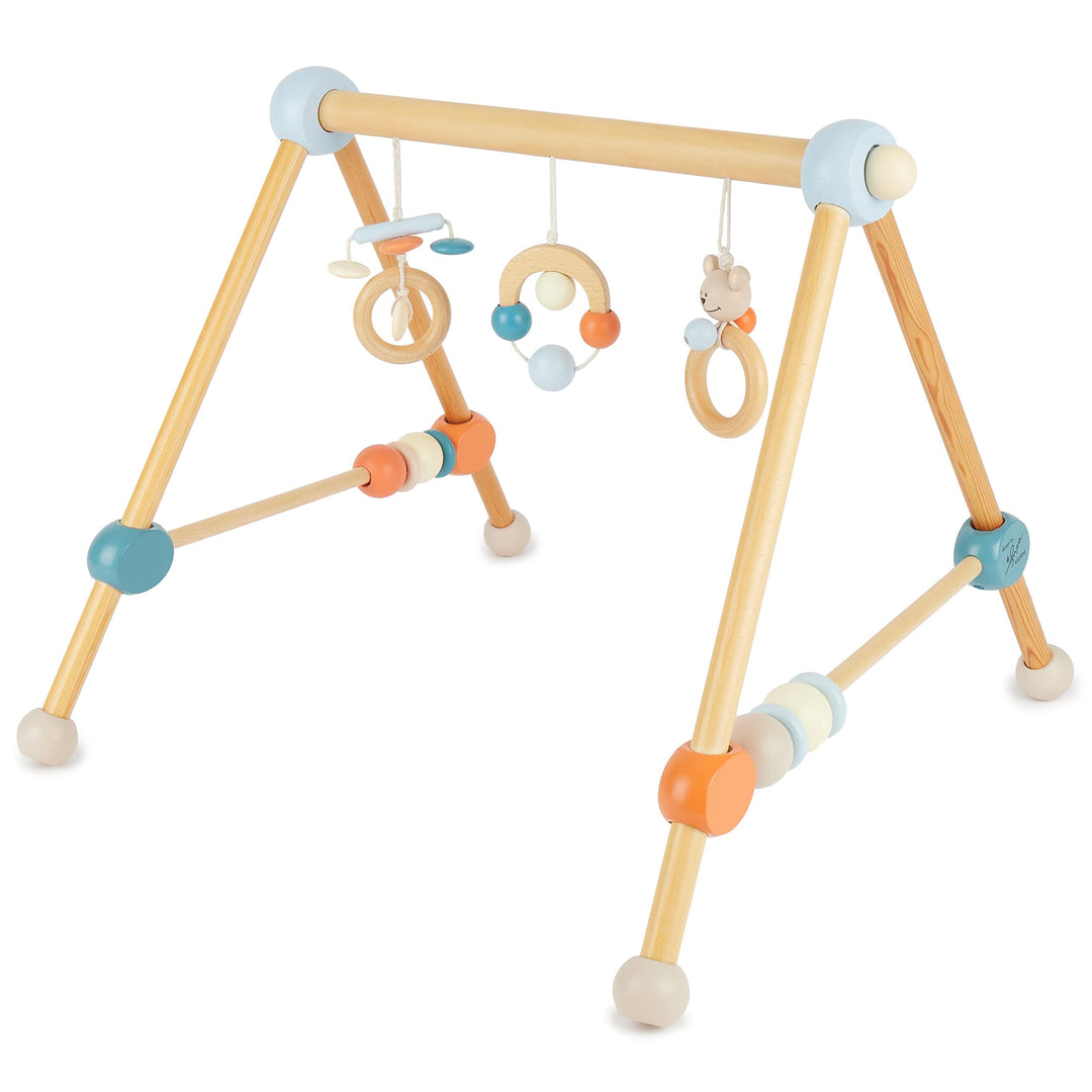 Bieco Spieltrapez | Spielbogen für Babys -Figuren, Rasseln, Kugeln | Spielebogen Holz Baby | Spieltr