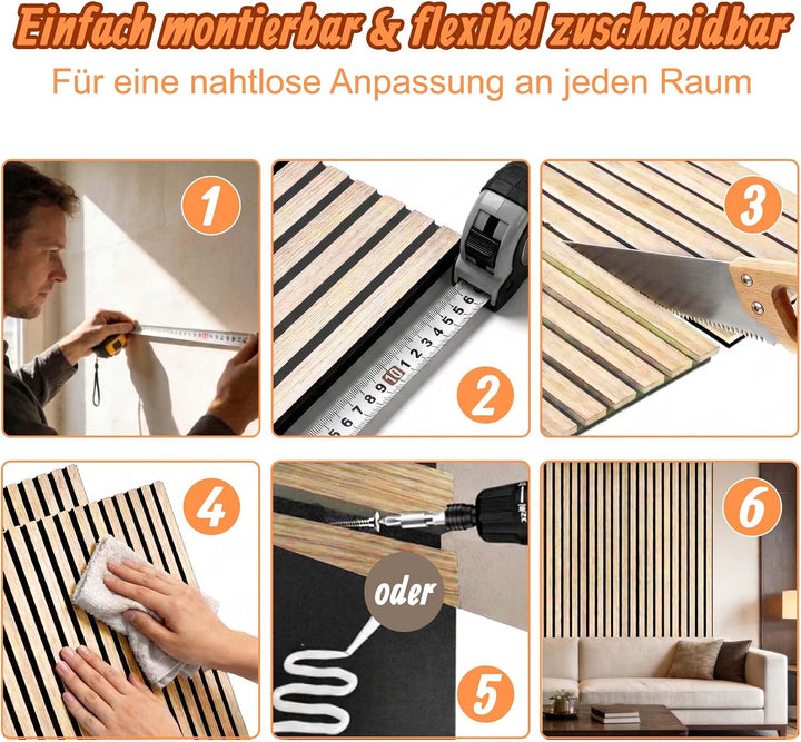 Relaxdays Akustikpaneele, 4er Set, 120 x 60 cm, Schalldämmung &amp; Wandverkleidung, Eiche Furnier, Wand